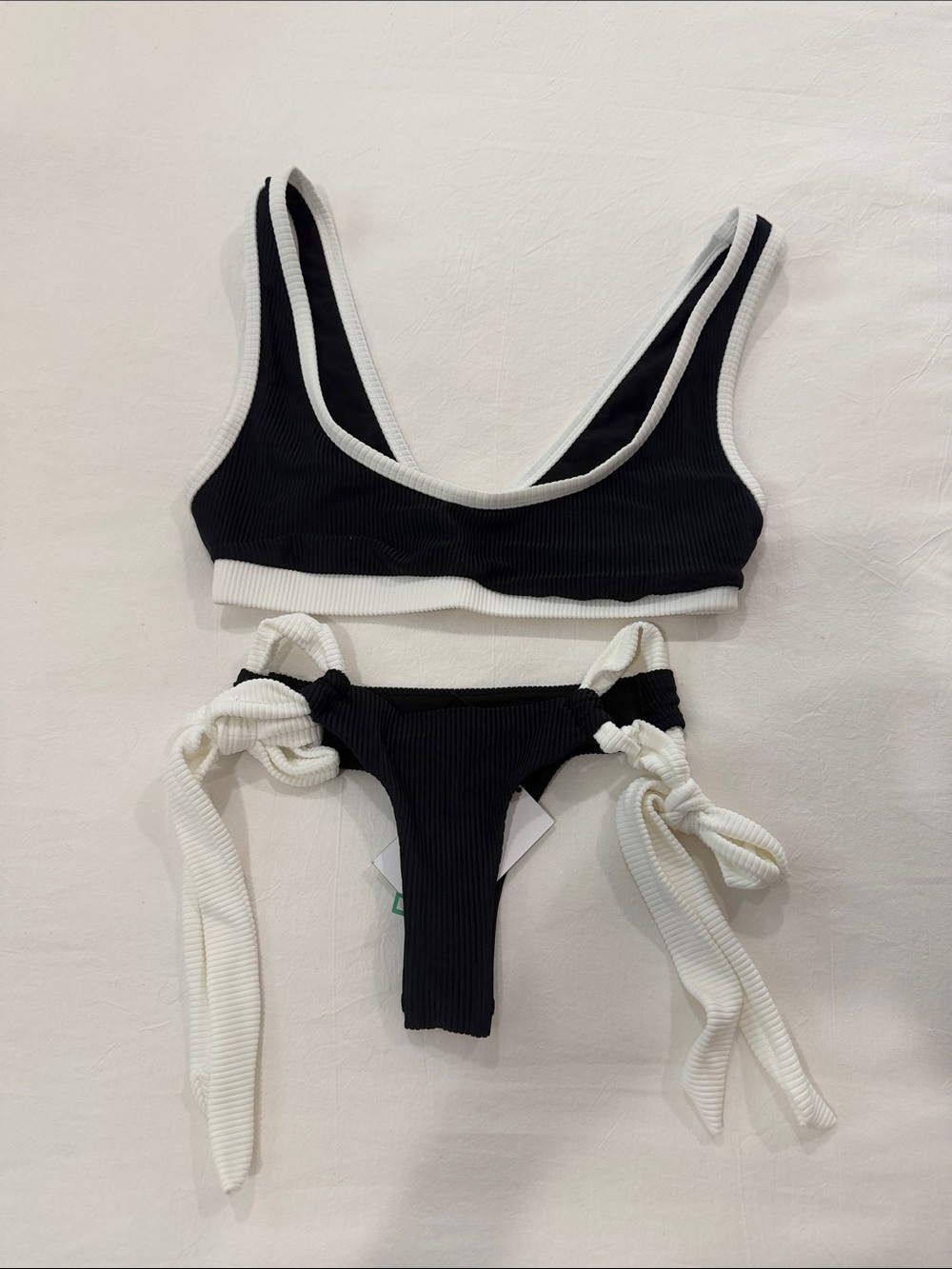 Swimsuits For All Black and White Ribbed Tie-Side Bikini